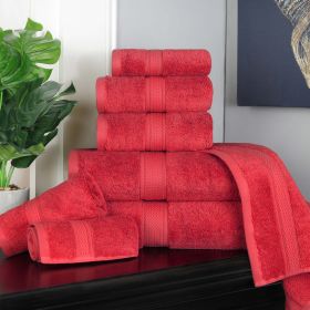 Madison Egyptian Cotton Pile Plush Heavyweight 8 Piece Towel Set (Color: Red, size: 8 Piece Towel Set)