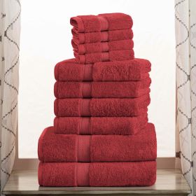 Madison Egyptian Cotton Pile Plush Heavyweight 10 Piece Towel Set (Color: Red, size: 10 Piece Towel Set)