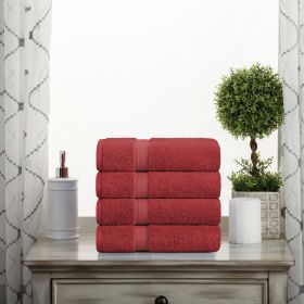 Madison Egyptian Cotton Pile Plush Heavyweight Hand Towel Set of 4 (Color: Red, size: 4 Piece Hand Towels)