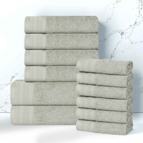 Honeycomb Textured Waffle Border Cotton 12 Piece Towel Set (Color: Sage, size: 12 Piece Towel Set)
