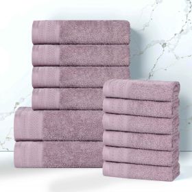 Honeycomb Textured Waffle Border Cotton 12 Piece Towel Set (Color: Sea Fog, size: 12 Piece Towel Set)