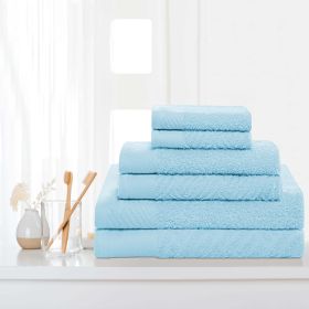 Basketweave Jacquard and Solid 6 Piece Egyptian Cotton Towel Set (Color: Sky Blue, size: 6 Piece Towel Set)