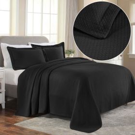 Solitaire Jacquard Matelassé Cotton Diamond Solitaire Bedspread Set (Color: Black, size: Twin)