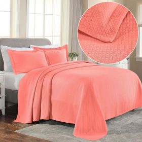 Solitaire Jacquard Matelassé Cotton Diamond Solitaire Bedspread Set (Color: Coral, size: King)