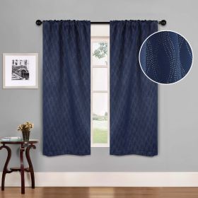 Zuri Textured Waves Room Darkening Blackout Curtains, Set of 2 (Color: Navy Blue, size: 26" X 63")