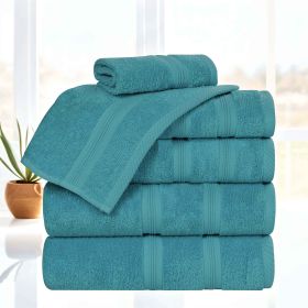 Smart Dry Zero Twist Cotton Medium Weight 6 Piece Assorted Towel Set (Color: Turquoise, size: 6 Piece Towel Set)