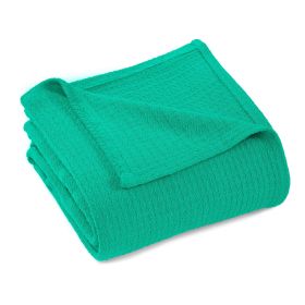 Waffle Weave Honeycomb Knit Soft Solid Textured Cotton Blanket (Color: Gumdrop Green, size: King)