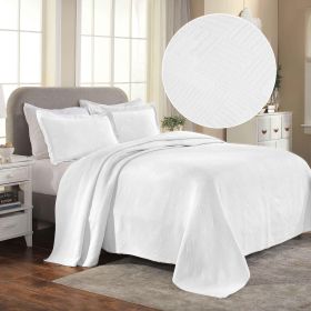 Cotton Jacquard Matelassé Scalloped Geometric Fret Bedspread Set (Color: White, size: Twin)