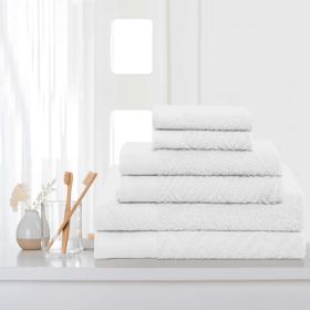 Basketweave Jacquard and Solid 6 Piece Egyptian Cotton Towel Set (Color: White, size: 6 Piece Towel Set)