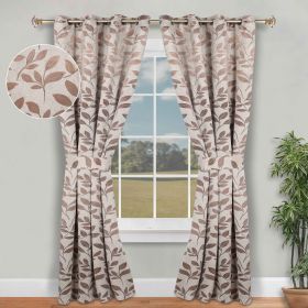 Leaves Room Darkening Washable Blackout Curtain Panels, Set of 2 (Color: White Copper, size: 42" X 96")
