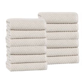 Amelia Cotton Blend Diagonal Ribbed Face Towels Washcloths, Set of 12 (Color: Biege, size: 12 Piece Face Towels)