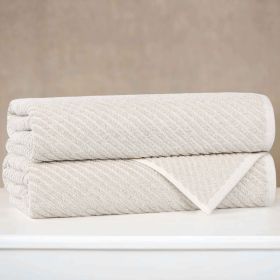 Amelia Cotton Blend Textured Diagonal Ribbed Bath Towels, Set of 2 (Color: Biege, size: 2 Piece Bath Towels)