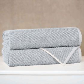 Amelia Cotton Blend Textured Diagonal Ribbed Bath Towels, Set of 2 (Color: Denim Blue, size: 2 Piece Bath Towels)