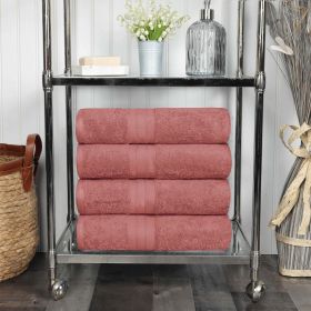Atlas Cotton Plush Absorbent Heavyweight 4 Piece Bath Towel Set (Color: Blush, size: 4 Piece Bath Towels)