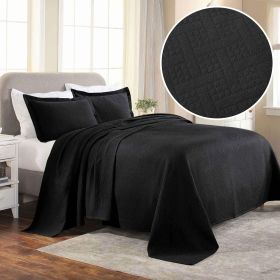 Basket Weave Matelasse Cotton Bedspread Set (Color: Black, size: Queen)