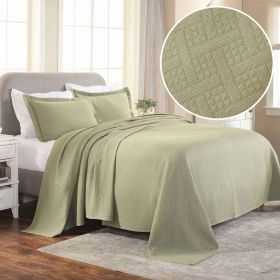 Basket Weave Matelasse Cotton Bedspread Set (Color: Sage, size: Twin)