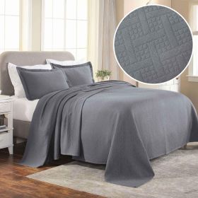 Basket Weave Matelasse Cotton Bedspread Set (Color: Grey, size: Twin)