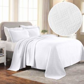 Basket Weave Matelasse Cotton Bedspread Set (Color: White, size: Full)