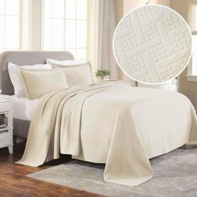 Basket Weave Matelasse Cotton Bedspread Set (Color: Ivory, size: Full)