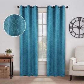 Blackout Senna Solid Textured Grommet Curtain Panels. Set of 2 (Color: Deep Sea, size: 52" X 84")