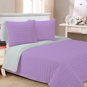 Brandon Cotton Embroidered Solid Reversible Breathable Quilt Set (Color: Lavender, size: Twin/Twin XL)
