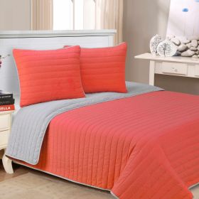 Brandon Cotton Embroidered Solid Reversible Breathable Quilt Set (Color: Red, size: Full/Queen)