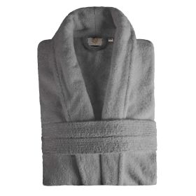 Classic Men's Bath Robe Turkish Cotton Bathrobe with Adjustable Belt (Color: Gray, size: Small/Medium)