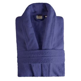Classic Men's Bath Robe Turkish Cotton Bathrobe with Adjustable Belt (Color: Navy Blue, size: Small/Medium)