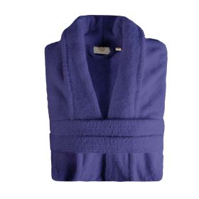 Classic Women's Bath Robe Turkish Cotton Bathrobe with Adjustable Belt (Color: Navy Blue, size: Small/Medium)