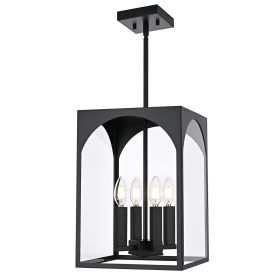 Large Outdoor Pendant Light Fixtures 4-Light, Exterior Hanging Lantern Porch Light Adjustable (Number of Light: 4-Light, Color: Black)