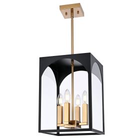Large Outdoor Pendant Light Fixtures 4-Light, Exterior Hanging Lantern Porch Light Adjustable (Number of Light: 4-Light, Color: Black and Brass)