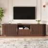 Vintage Rustic TV Stand with Sliding Wood Slatted Doors for TVs up to 75", Farmhouse Fluted TV Cabinet with Drawer