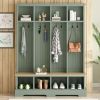 Farmhouse Hall Tree with 8 Hooks, Practical Entryway Bench with Open Compartments, 76.7"H Modern 3-in-1 Wooden Style Coat and Shoe Rack for Mudroom