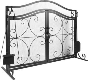 Fireplace Screen,  Metal Fire Place Cover Two-Doors Large Flat Guard Screens (type: arch)