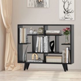 Geometric Bookcase with Anti-Tipping Kit and Storage Shelving Unit (Color: Black)