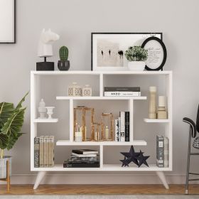Geometric Bookcase with Anti-Tipping Kit and Storage Shelving Unit (Color: White)