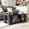 Large 41 Inch 2-tier Wooden Modern Coffee Table with Storage Shelf living room table