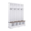 Farmhouse Hall Tree with 8 Hooks, Practical Entryway Bench with Open Compartments, 76.7"H Modern 3-in-1 Wooden Style Coat and Shoe Rack for Mudroom