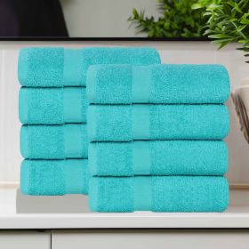 Eco-Friendly Cotton 8 Piece Hand Towel Set (Color: Turquoise, size: 8 Piece Hand Towels)