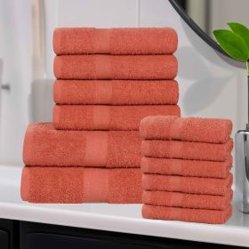 Eco-Friendly Cotton Absorbent Assorted 12 Piece Towel Set (Color: Coral, size: 12 Piece Towel Set)