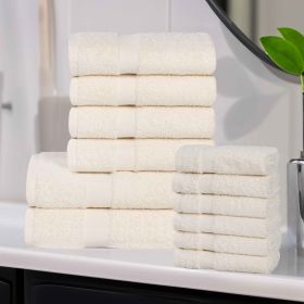 Eco-Friendly Cotton Absorbent Assorted 12 Piece Towel Set (Color: Ivory, size: 12 Piece Towel Set)