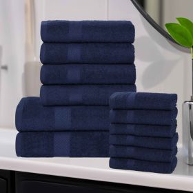 Eco-Friendly Cotton Absorbent Assorted 12 Piece Towel Set (Color: Navy Blue, size: 12 Piece Towel Set)