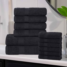 Eco-Friendly Cotton Absorbent Assorted 12 Piece Towel Set (Color: Black, size: 12 Piece Towel Set)