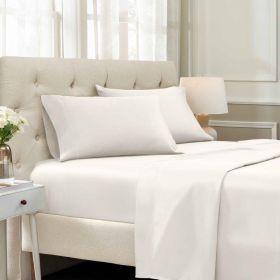 Egyptian Cotton 1500 Thread Count Marrow Stitch Hem Bed Sheet Set (Color: Ivory, size: Queen)