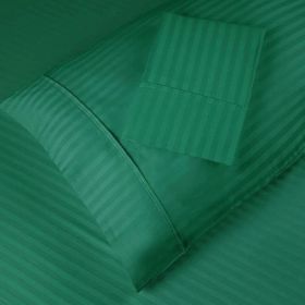 Egyptian Cotton 300 Thread Count Striped 2 Piece Pillowcase Set (Color: Hunter Green, size: King)