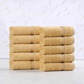 Heritage Egyptian Cotton Plush Absorbent Luxury Face Towel Set of 10 (Color: Gold, size: 10 Piece Face Towels)