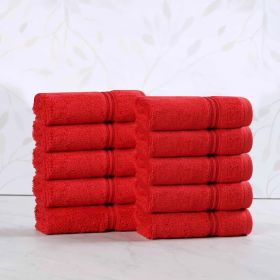 Heritage Egyptian Cotton Plush Absorbent Luxury Face Towel Set of 10 (Color: Red, size: 10 Piece Face Towels)