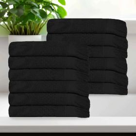 Rolla Cotton Geometric Jacquard Plush Face Towel Washcloth Set of 12 (Color: Black, size: 12 Piece Face Towels)