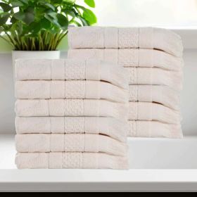 Rolla Cotton Geometric Jacquard Plush Face Towel Washcloth Set of 12 (Color: Ivory, size: 12 Piece Face Towels)