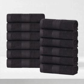 Eco-Friendly Ring Spun Cotton Towel Set Collection (Color: Black, size: 12 Piece Face Towels)